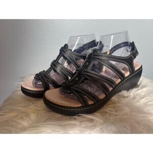 Collection by Clark’s Strappy Black Delana Curve Sz 8.5 Sandal Leather Orthotic